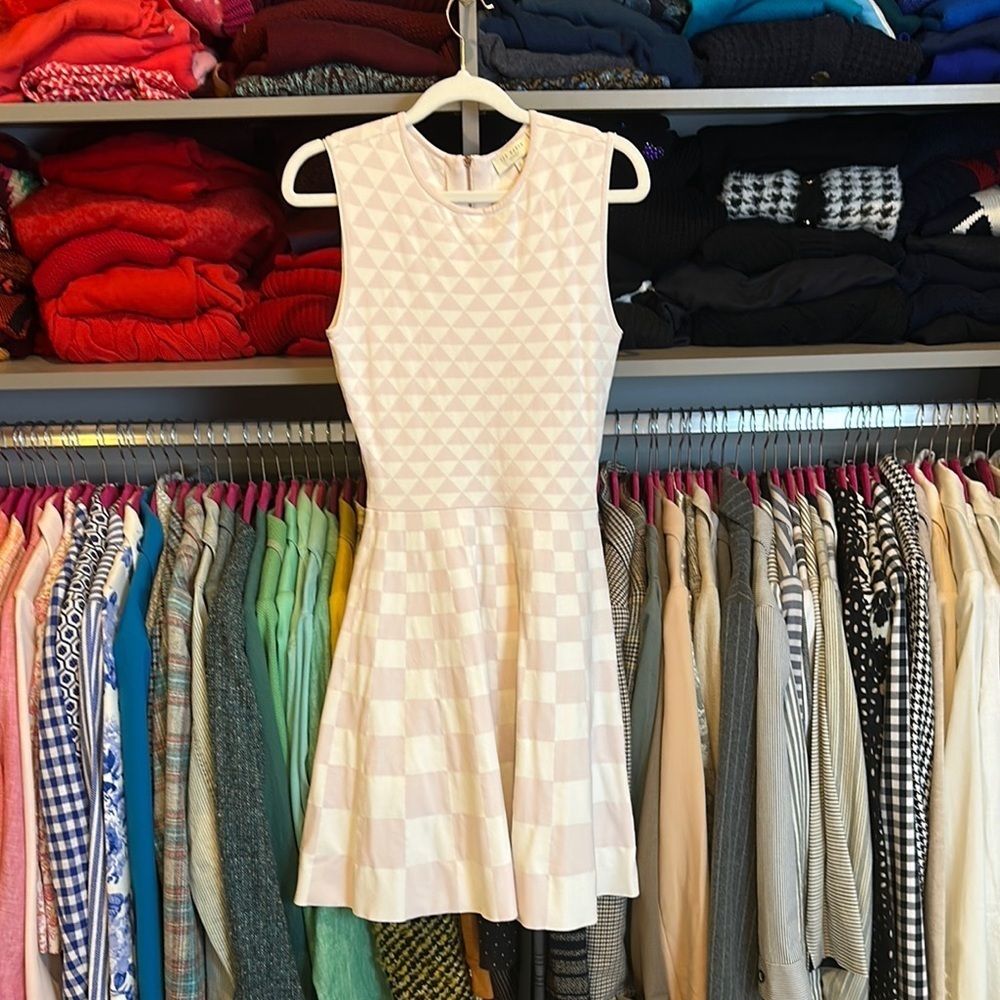 Ted Baker white/pink print sleeveless exposed back zipper dress size 2